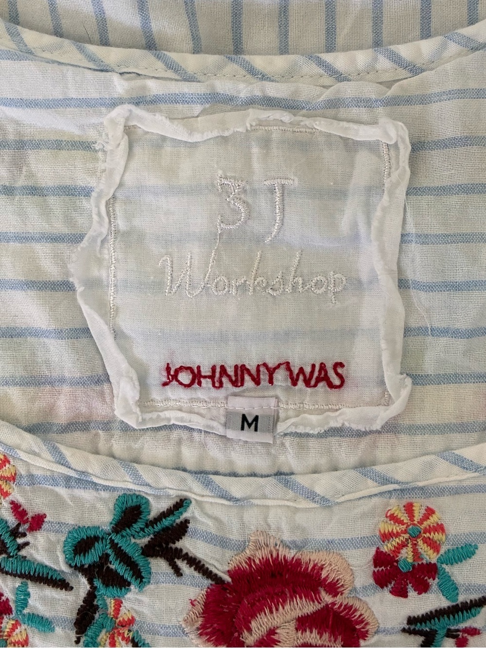JOHNNY WAS SJ Workshop Embroidered Blue Stripe Tunic